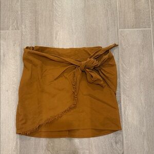 Brown Wrap Skirt with Fringe Detail